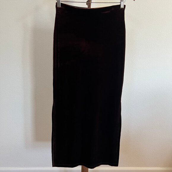 Exit of California Women's Size M Stretch Dark Brown Velvet Side Slit Maxi Skirt - Picture 3 of 8